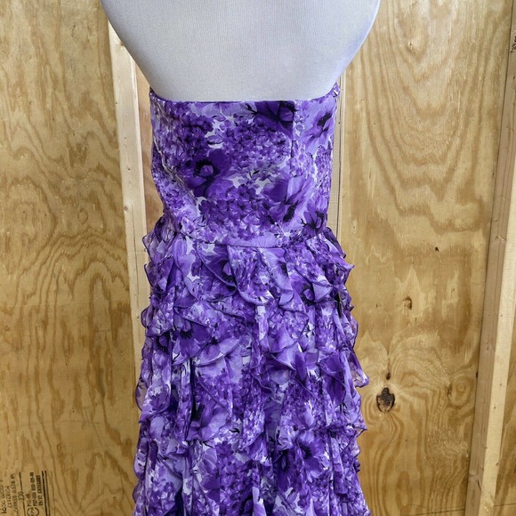 White House Black Market 12 Strapless Dress Floral Ruffle Tiered Cocktail NWT - Picture 7 of 12